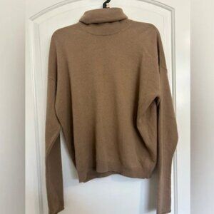 OS Tan Brown 100% Cashmere Knit Turtleneck Sweater size Small Preppy chic 90s